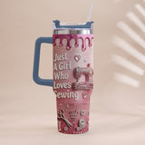 Just A Girl Who Loves Sewing - Personalized Sewing Tumbler With Handle