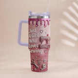 Just A Girl Who Loves Sewing - Personalized Sewing Tumbler With Handle