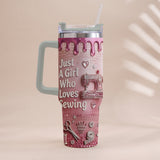 Just A Girl Who Loves Sewing - Personalized Sewing Tumbler With Handle