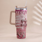 Just A Girl Who Loves Sewing - Personalized Sewing Tumbler With Handle