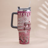 Just A Girl Who Loves Sewing - Personalized Sewing Tumbler With Handle
