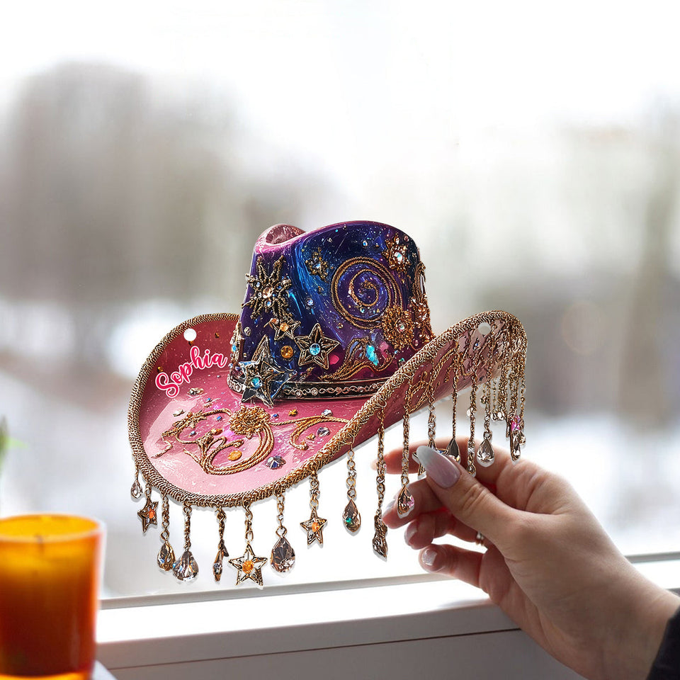 Beautiful Cowboy Hat - Personalized Cowgirl Window Hanging Suncatcher Ornament
