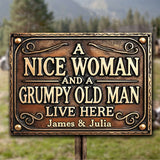 Nice Woman And Old Man - Personalized Husband And Wife Rectangle Metal Sign