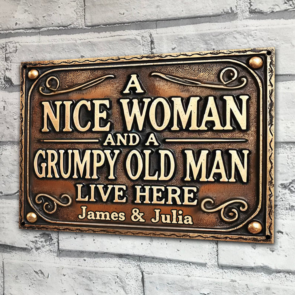 Nice Woman And Old Man - Personalized Husband And Wife Rectangle Metal Sign