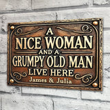 Nice Woman And Old Man - Personalized Husband And Wife Rectangle Metal Sign