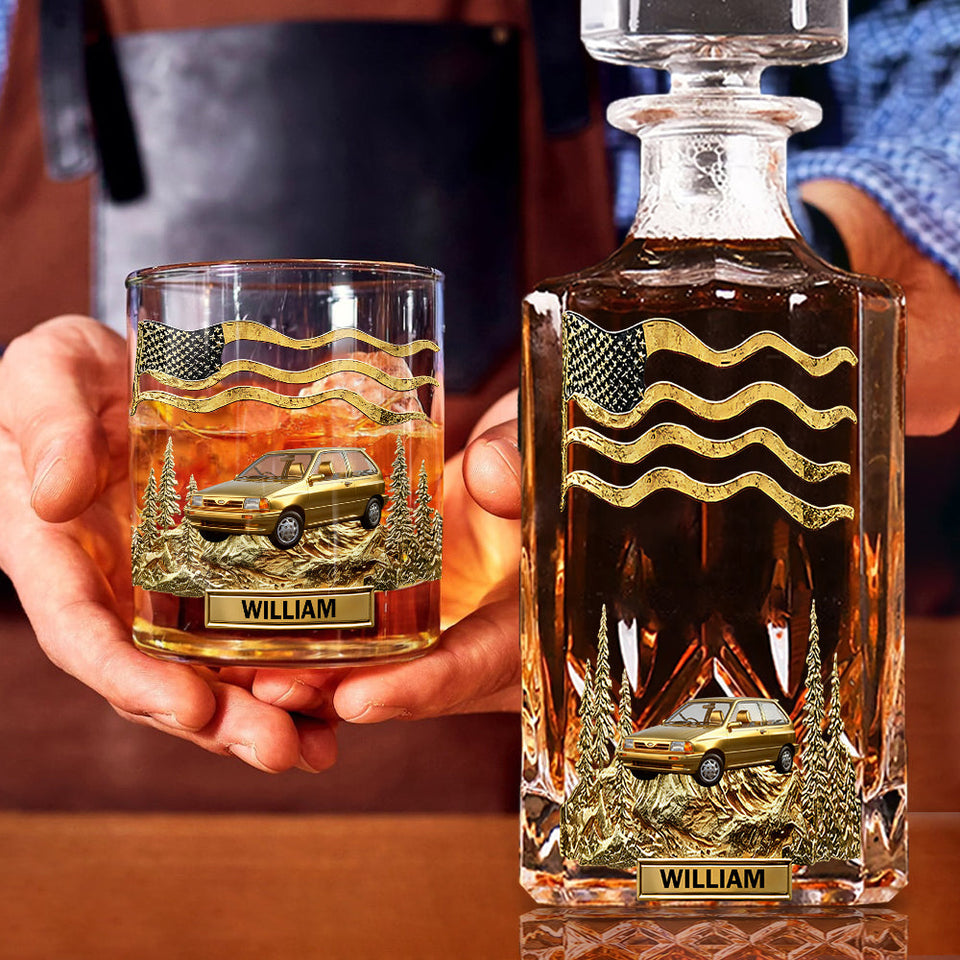 Cool Gift For Car Lover - Personalized Car Lover Whiskey Decanter Set