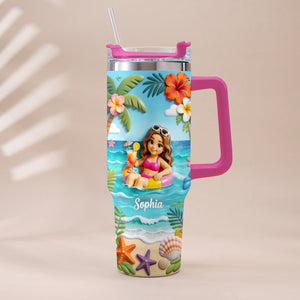 Any Photo Summer Vibes - Personalized Sea Lover Tumbler With Plush Charm