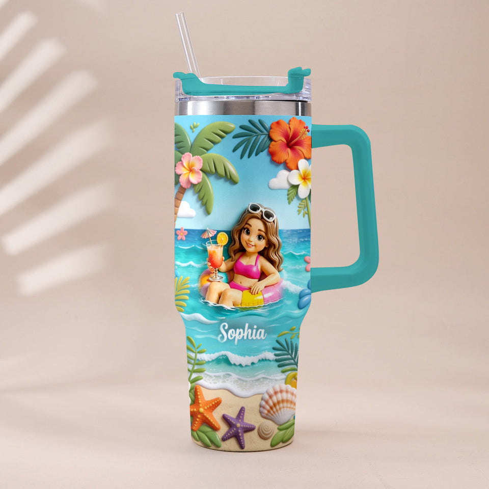 Any Photo Summer Vibes - Personalized Sea Lover Tumbler With Plush Charm