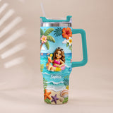Any Photo Summer Vibes - Personalized Sea Lover Tumbler With Plush Charm