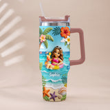 Any Photo Summer Vibes - Personalized Sea Lover Tumbler With Plush Charm