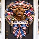 Highland Cow Celebrate 250th Anniversary - Personalized Highland Cow Shaped Wood Sign With Sash