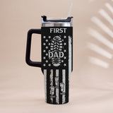 First Dad Now Grandpa - Personalized Grandpa Tumbler With Handle