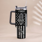First Dad Now Grandpa - Personalized Grandpa Tumbler With Handle