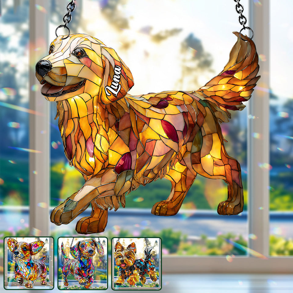 I Love My Dog - Personalized Dog Window Hanging Suncatcher Ornament