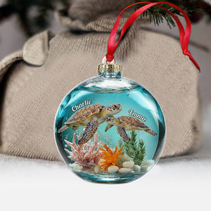 Turtle Couple - Personalized Turtle Transparent Ornament