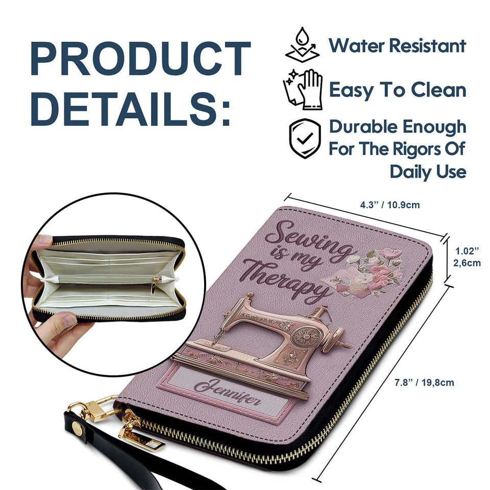 Sewing is my Therapy - Personalized Sewing Leather Long Wallet