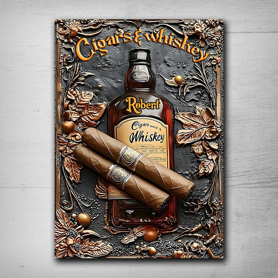 Cigar & Whiskey - Personalized Whisky Rectangle Metal Sign