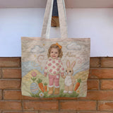 Custom Easter Bunny Tote Bag For Egg Hunt - Personalized Kid Quilted Tote Bag