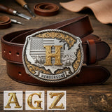 Custom Initial Buckle Belt, United State Map, Gift For Him - Personalized Patriot Leather Belt With Shaped Buckle