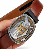 Custom Initial Buckle Belt, United State Map, Gift For Him - Personalized Patriot Leather Belt With Shaped Buckle