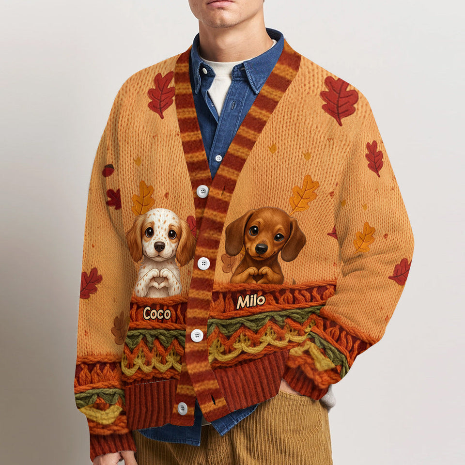 Autumn Cat And Dog - Personalized Dog Cardigan Sweater