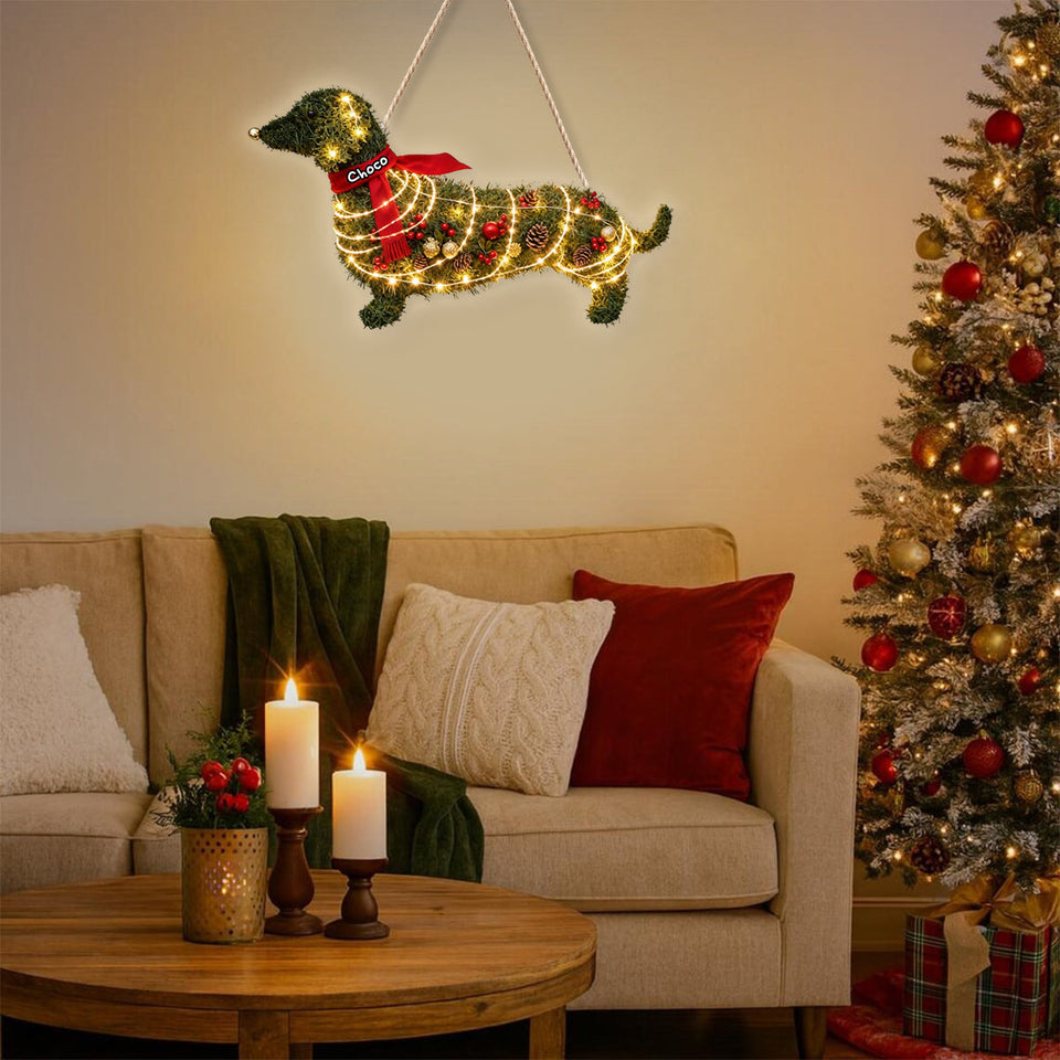 Dachshund Dog Wreath - Personalized Dog LED Light Acrylic Sign