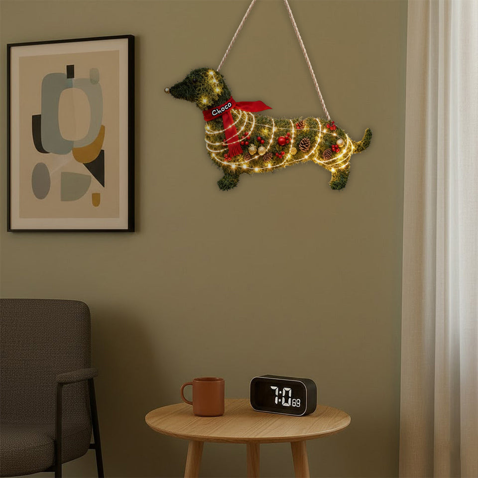 Dachshund Dog Wreath - Personalized Dog LED Light Acrylic Sign