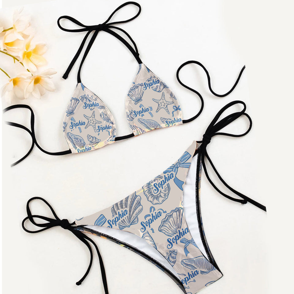Coastal Coquette - Personalized Sea Lover Triangle Bikini Swimsuit