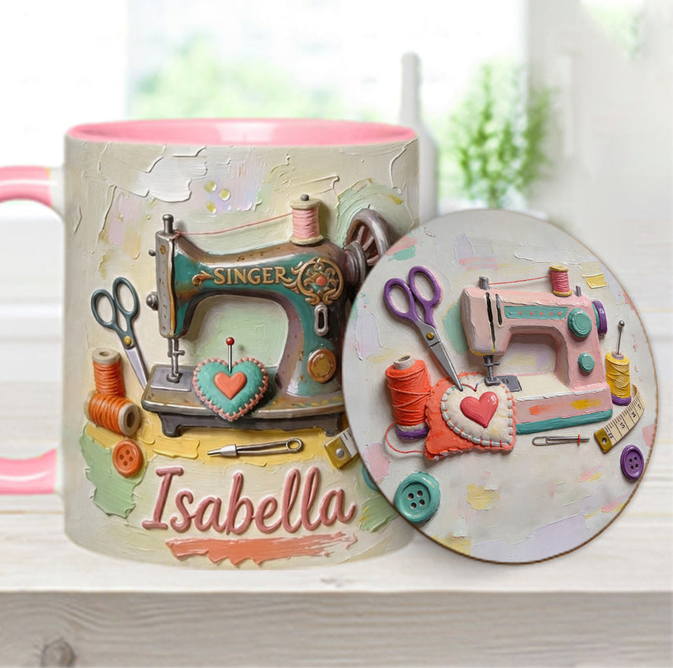 Just a Girl Who Loves Sewing - Personalized Sewing Accent Mug & Coaster