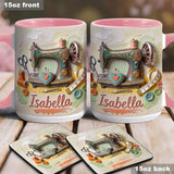 Just a Girl Who Loves Sewing - Personalized Sewing Accent Mug & Coaster