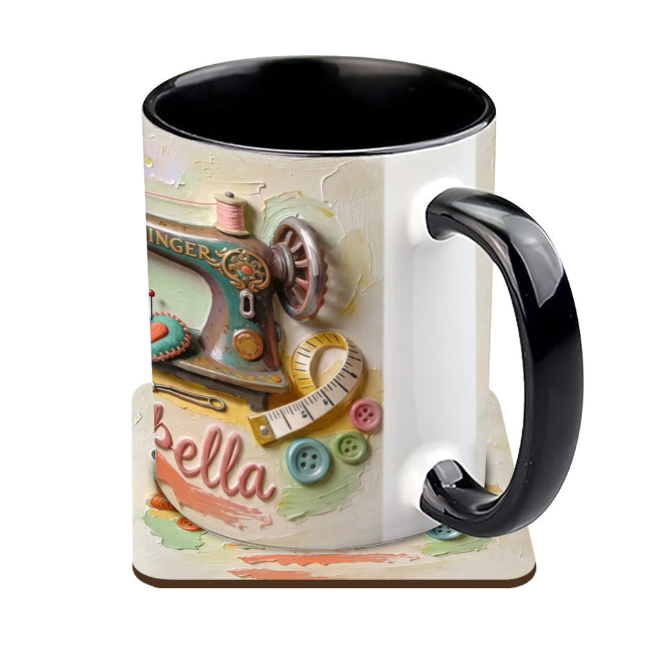 Just a Girl Who Loves Sewing - Personalized Sewing Accent Mug & Coaster