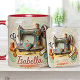 Just a Girl Who Loves Sewing - Personalized Sewing Accent Mug & Coaster