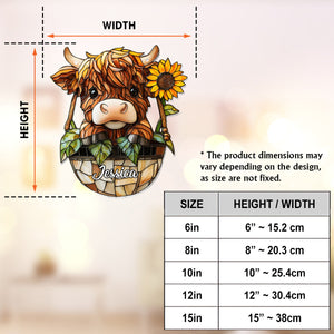 Cute Highland Cow And Sunflower - Personalized Highland Cow Window Hanging Suncatcher Ornament