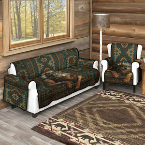 Native American Wolf - Personalized American Indian Quilted Sofa/Couch Cover