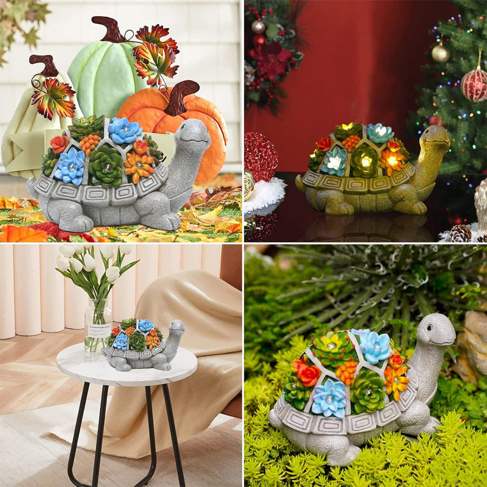 Outdoor Garden Solar Statues Turtle with Succulent and 7 LED Lights