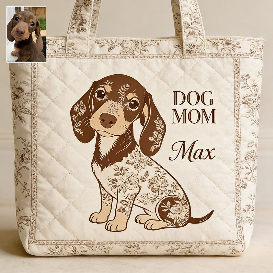 I Love My Dog - Toile De Jouy Style - Personalized Dog Quilted Tote Bag
