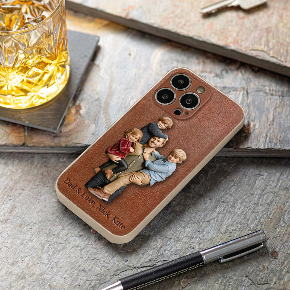 Best Dad Ever - Personalized Father 3D Embossed Leather Phone Case