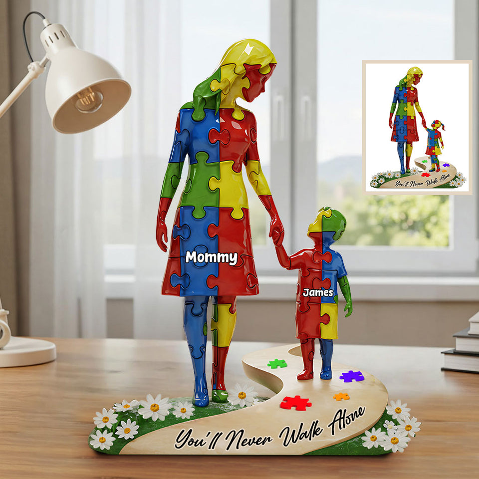 Tu ne marcheras jamais seul - Plaque acrylique personnalisée de sensibilisation à l'autisme