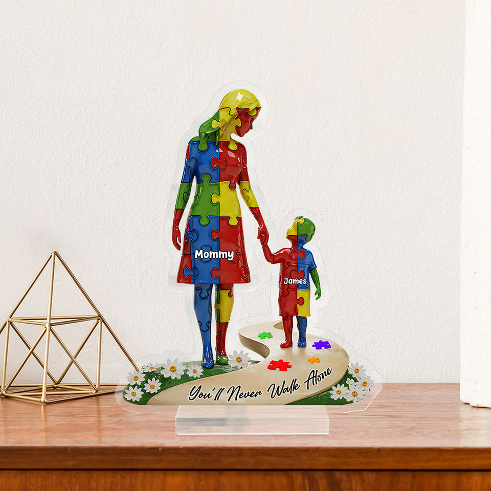 Tu ne marcheras jamais seul - Plaque acrylique personnalisée de sensibilisation à l'autisme