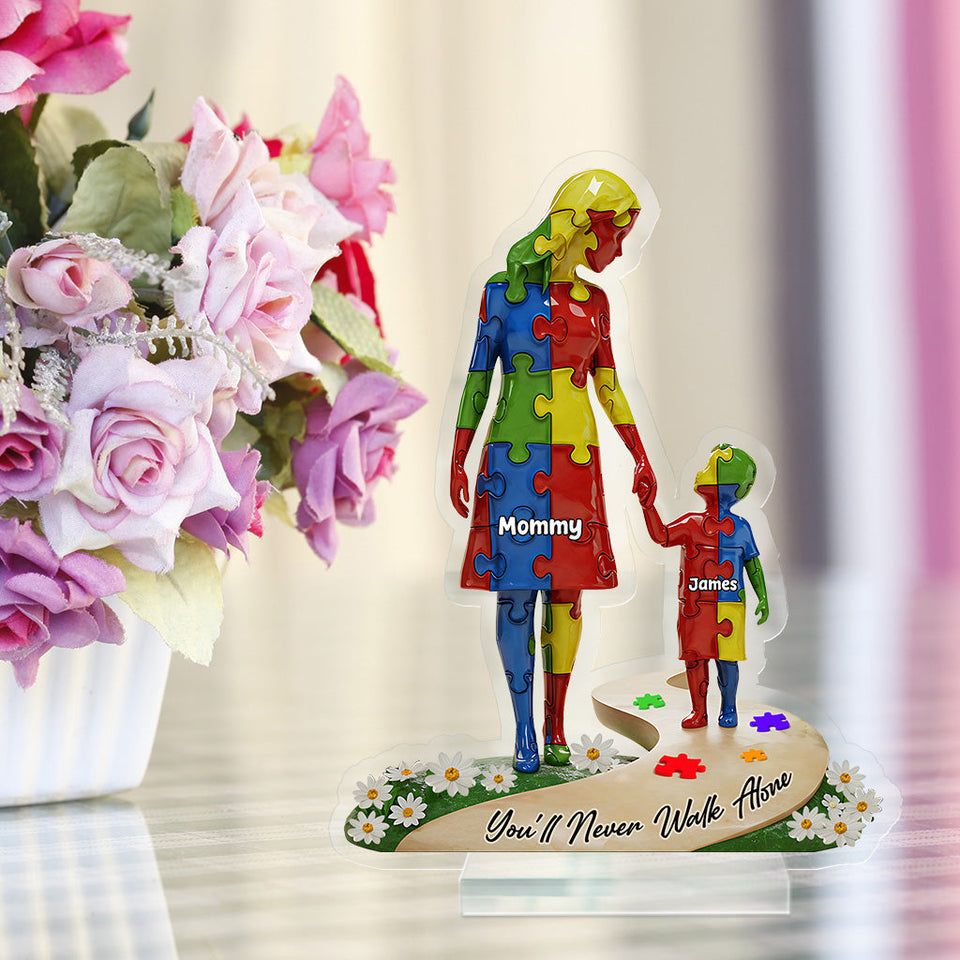 Tu ne marcheras jamais seul - Plaque acrylique personnalisée de sensibilisation à l'autisme
