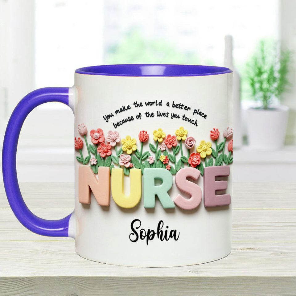 Nursing Is A Work Of Heart - Personalized Nurse Accent Mug