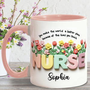 Nursing Is A Work Of Heart - Personalized Nurse Accent Mug