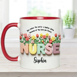 Nursing Is A Work Of Heart - Personalized Nurse Accent Mug