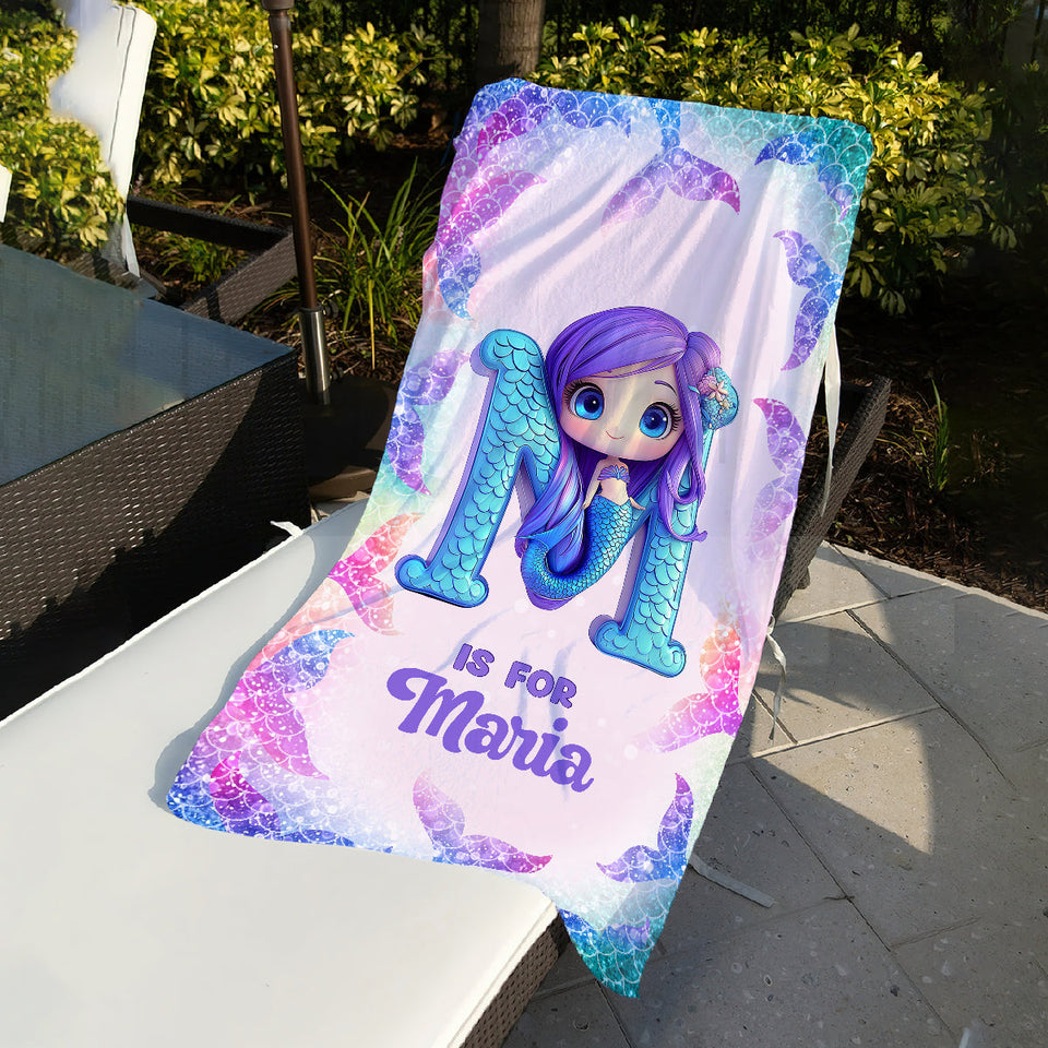Kid Mermaid/ Dinosaur/ Truck Alphabets - Personalized Kid Quick-dry Beach Towel/ Bath Towel