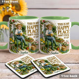 Garden Is My Happy Place - Personalized Gardening Accent Mug & Coaster
