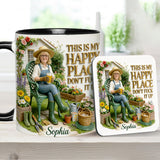 Garden Is My Happy Place - Personalized Gardening Accent Mug & Coaster