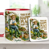 Garden Is My Happy Place - Personalized Gardening Accent Mug & Coaster