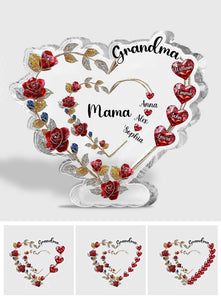 Grandma Mom Floral Heart - Personalized Grandma Custom Shaped Acrylic Plaque