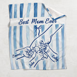 Best Mom Ever Hands Holding Retro Pastel Stripes - Personalized Mother Blanket