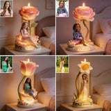 Custom From Photo And Flower - Personalized Self Love Custom Shape Wooden Candle Holder